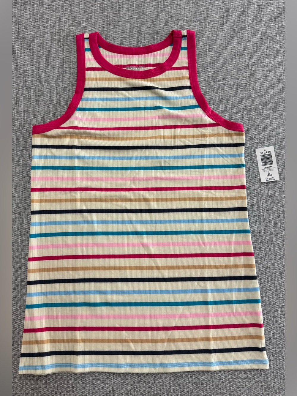 torrid Cream Multicolor Striped Tank with Pink Trim